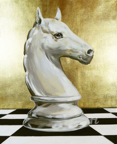 Painting titled "WHITE HORSE" by Nikolay Kharitonov, Original Artwork, Acrylic Mounted on Wood Stretcher frame