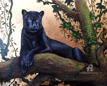 Painting titled "Black panther" by Nikolay Kharitonov, Original Artwork, Acrylic