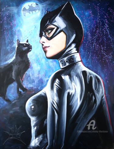 Pintura intitulada "CAT WOMEN" por Nikolay Kharitonov, Obras de arte originais, Acrílico