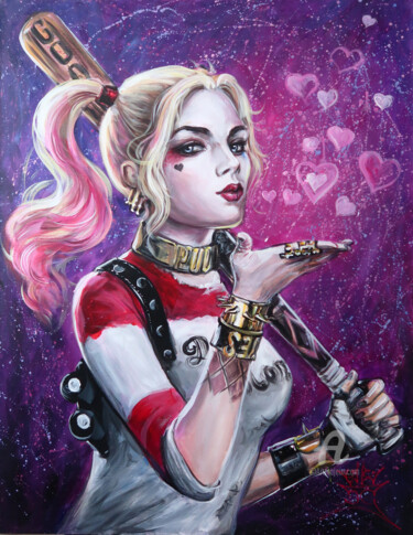 Schilderij getiteld "Harley Quinn" door Nikolay Kharitonov, Origineel Kunstwerk, Acryl