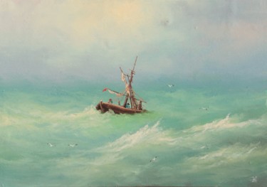 Painting titled "Boat" by Nikolay Lyamin, Original Artwork, Oil