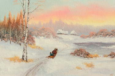 Painting titled "Winter way" by Nikolay Lyamin, Original Artwork, Oil