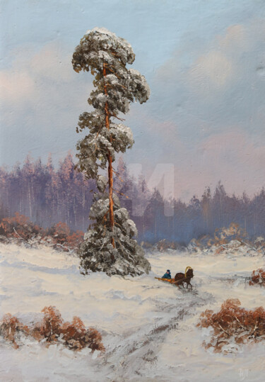 Malerei mit dem Titel "Pine, horse" von Nikolay Lyamin, Original-Kunstwerk, Öl