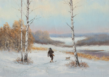 Ζωγραφική με τίτλο "To hunt. Winter Ske…" από Nikolay Lyamin, Αυθεντικά έργα τέχνης, Λάδι