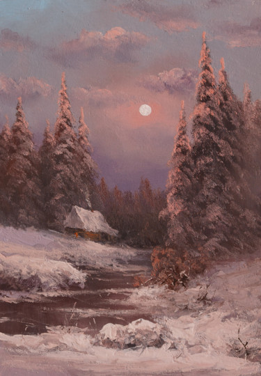 Malerei mit dem Titel "The moon, night" von Nikolay Lyamin, Original-Kunstwerk, Öl