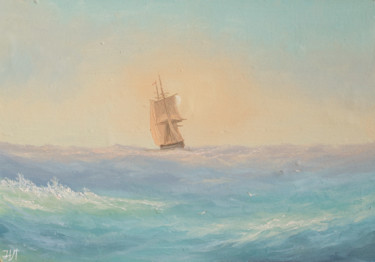 Pittura intitolato "Sailing ship" da Nikolay Lyamin, Opera d'arte originale, Olio
