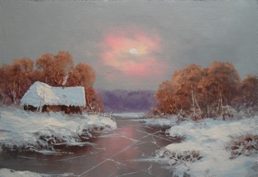 Painting titled "Icy Night" by Nikolay Lyamin, Original Artwork, Oil