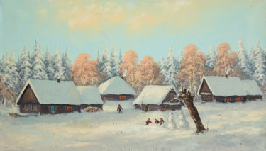 Painting titled "Snow fun" by Nikolay Lyamin, Original Artwork, Oil