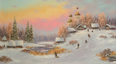 Картина под названием "Winter fun" - Nikolay Lyamin, Подлинное произведение искусства, Масло