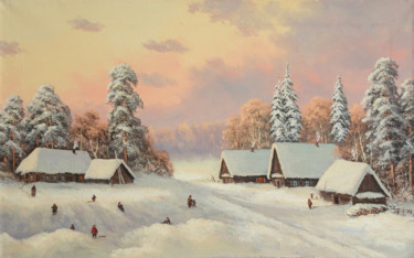 Painting titled "Winter day in the v…" by Nikolay Lyamin, Original Artwork, Oil