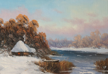 Painting titled "Frosty day" by Nikolay Lyamin, Original Artwork, Oil