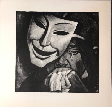 Incisioni, stampe intitolato "Mask" da Nikolay Popov, Opera d'arte originale, Litografia