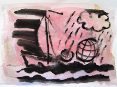 Painting titled "Pink and black sea" by Nikolay Sabev, Original Artwork