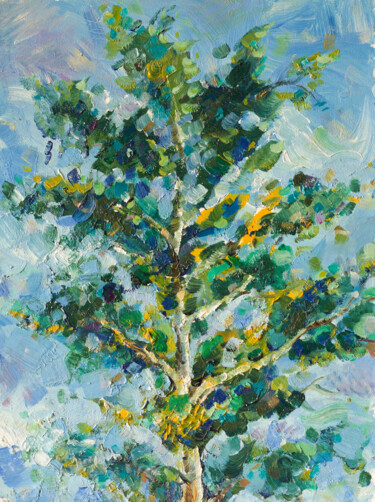 Картина под названием "Birch tree" - Nikolay Starostenko, Подлинное произведение искусства, Масло