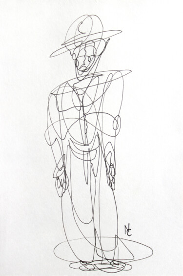 Zeichnungen mit dem Titel "Men in a Hat" von Nikolay Starostenko, Original-Kunstwerk, Marker