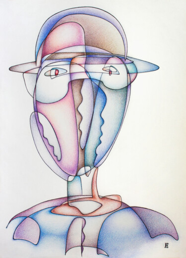 Drawing titled "Observer" by Nikolay Starostenko, Original Artwork, Conté