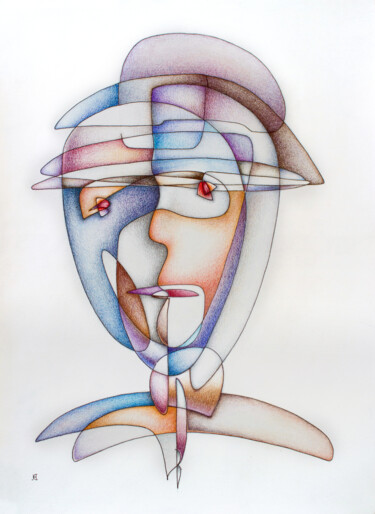 Drawing titled "Iron Mask" by Nikolay Starostenko, Original Artwork, Conté