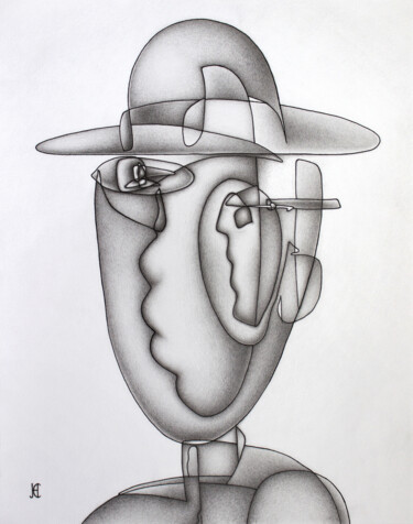 Drawing titled "Mysterious Stranger" by Nikolay Starostenko, Original Artwork, Graphite