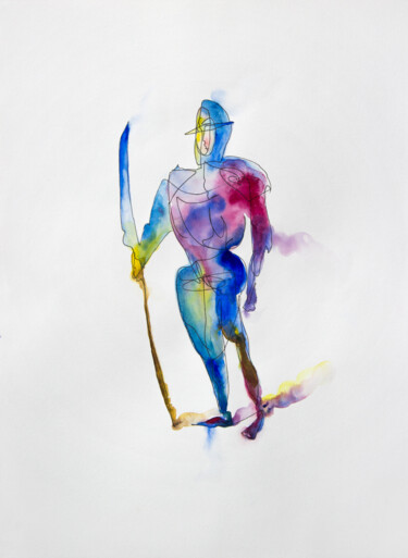 Dessin intitulée "Samurai, watercolor…" par Nikolay Starostenko, Œuvre d'art originale, Aquarelle