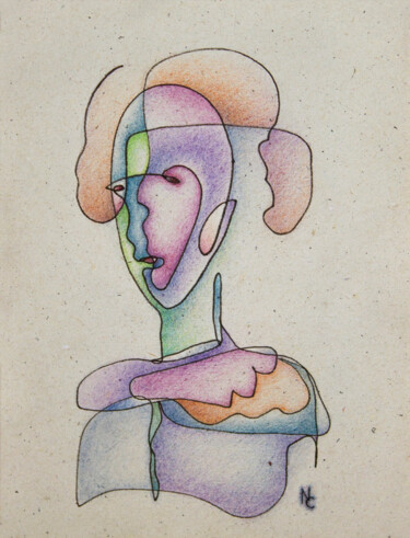 Рисунок под названием "Neon Woman, Drawing…" - Nikolay Starostenko, Подлинное произведение искусства, Цветные карандаши