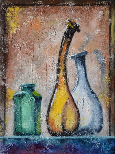 Painting titled "Shiny Bottles. Niko…" by Nikolay Velikiy, Original Artwork, Oil