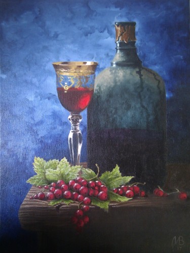 Painting titled "wine and currants.…" by Nikolay Velikiy, Original Artwork, Oil