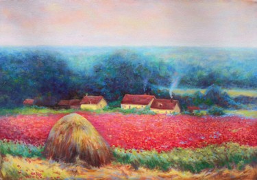 Картина под названием "Стог сена в живерни" - Nikolay Shallow, Подлинное произведение искусства, Масло