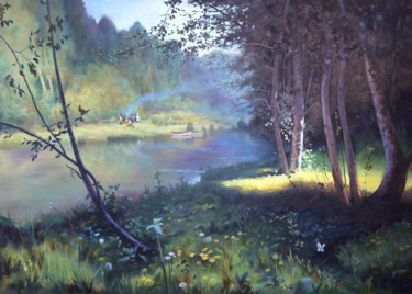 Картина под названием "Лесная река" - Nikolay Shallow, Подлинное произведение искусства, Масло