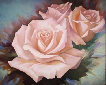 Painting titled "Roses" by Nikolay Shallow, Original Artwork, Oil