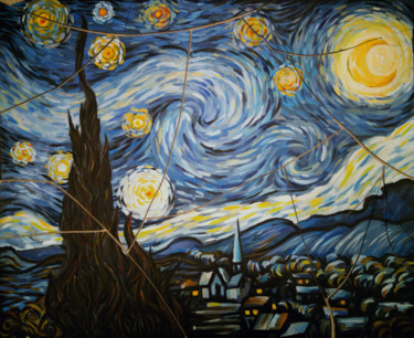 Картина под названием "Звездная ночь" - Nikolay Shallow, Подлинное произведение искусства, Масло