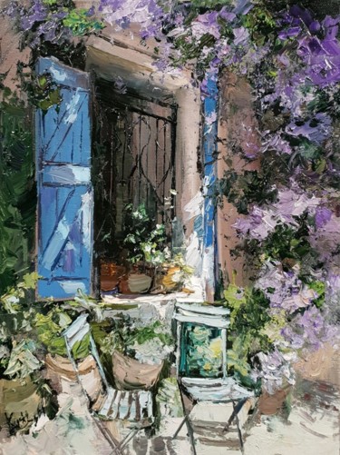 Malerei mit dem Titel "In front of a window" von Nikoletta Király, Original-Kunstwerk, Öl Auf Holzplatte montiert