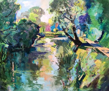 Pintura titulada ""Lakeside promenade"" por Nikoletta Király, Obra de arte original, Oleo