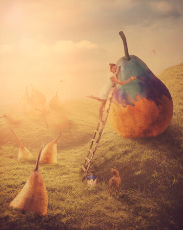 Digital Arts titled "Blue Pear" by Nikolina Petolas, Original Artwork, Digital Collage