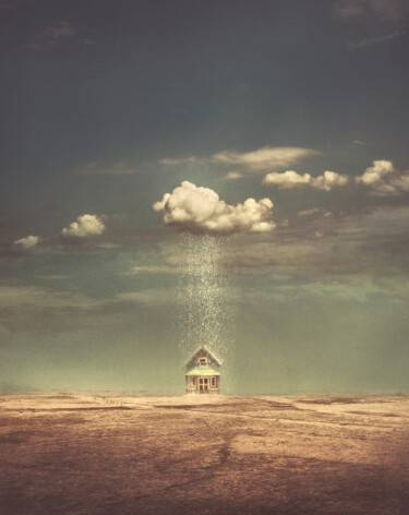 Digitale Kunst mit dem Titel "House in rain" von Nikolina Petolas, Original-Kunstwerk, Manipulierte Fotografie