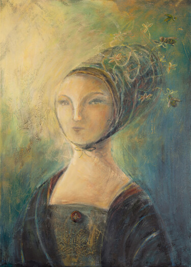 Malerei mit dem Titel "Queen Bee" von Nikolina Petolas, Original-Kunstwerk, Acryl