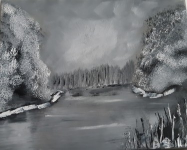 Painting titled "Lac d'hiver" by Rusen Nikolov, Original Artwork, Oil