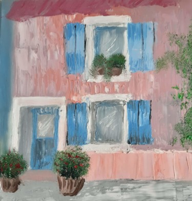 Painting titled "Maison de grand-mère" by Rusen Nikolov, Original Artwork, Oil