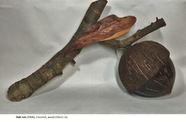 Sculpture intitulée "Oak Nut" par George Nikonov, Œuvre d'art originale, Bois