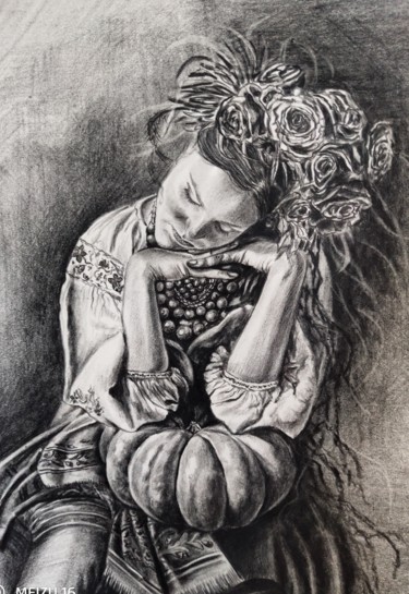 Рисунок под названием "Думы мои...." - Виктория Марценюк, Подлинное произведение искусства, Карандаш