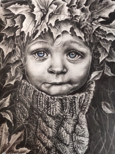 Drawing titled "Осень" by Viktoriia Martseniuk, Original Artwork, Pencil