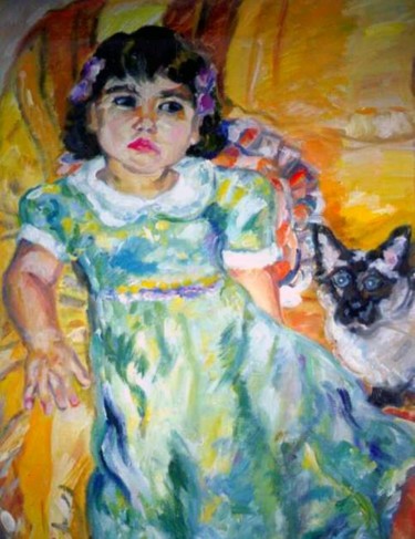 Картина под названием "Настя с котом" - N.Snoyanova, Подлинное произведение искусства
