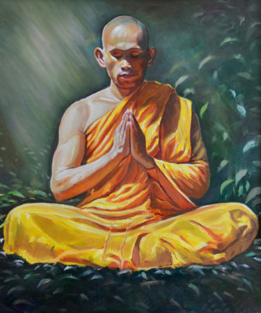 Pittura intitolato "Peaceful Respect" da Nilantha Vidanarachchi, Opera d'arte originale, Olio Montato su Telaio per barella…