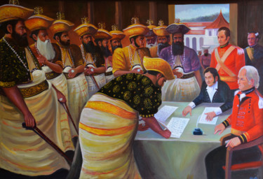 Картина под названием "Ancient Treaty" - Nilantha Vidanarachchi, Подлинное произведение искусства, Масло Установлен на Дерев…