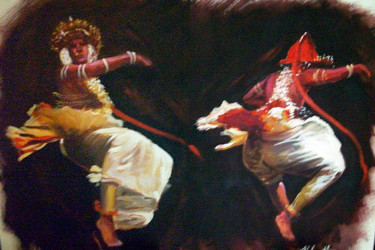 Pittura intitolato "Twin Twirls" da Nilantha Vidanarachchi, Opera d'arte originale, Olio Montato su Telaio per barella in le…