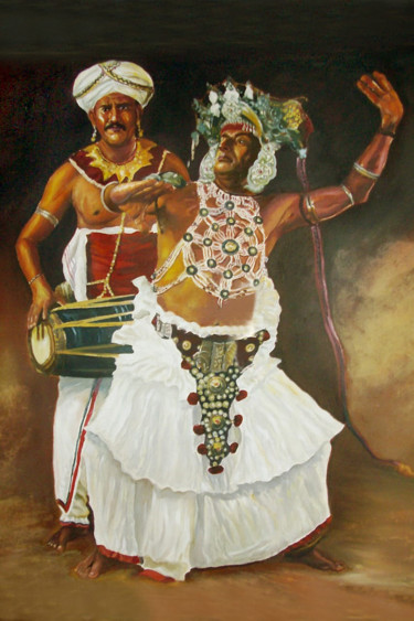 Painting titled "Triumphant Beat" by Nilantha Vidanarachchi, Original Artwork, Oil Mounted on Wood Stretcher frame