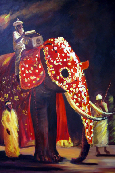 Painting titled "Majestic Poise" by Nilantha Vidanarachchi, Original Artwork, Oil Mounted on Wood Stretcher frame