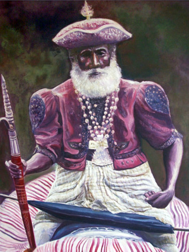 Painting titled "Keeper of Tradition" by Nilantha Vidanarachchi, Original Artwork, Oil Mounted on Wood Stretcher frame