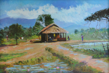 Pintura titulada "Village Life" por Nilantha Vidanarachchi, Obra de arte original, Oleo Montado en Bastidor de camilla de ma…