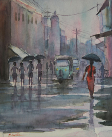 Painting titled "Slippery Lane" by Nilantha Vidanarachchi, Original Artwork, Oil Mounted on Wood Stretcher frame