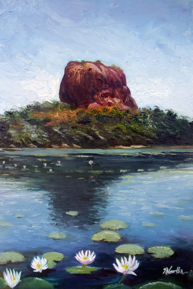 Painting titled "Rock Palace" by Nilantha Vidanarachchi, Original Artwork, Oil Mounted on Wood Stretcher frame